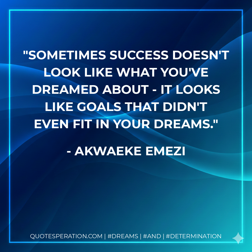 sometimes success doesn't look like what you've dreamed about - it looks like goals that didn't even fit in your dreams. - Akwaeke Emezi