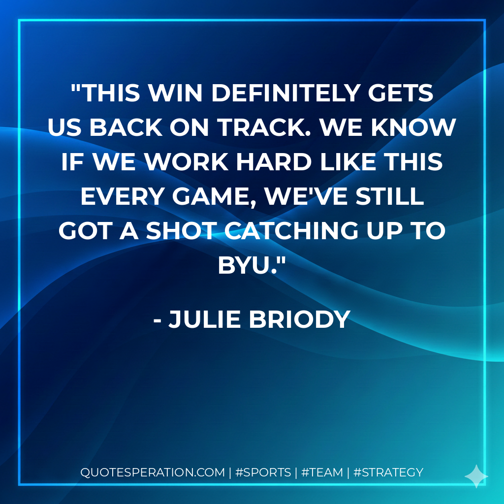 This win definitely gets us back on track. We know if we work hard like this every game, we've still got a shot catching up to BYU.