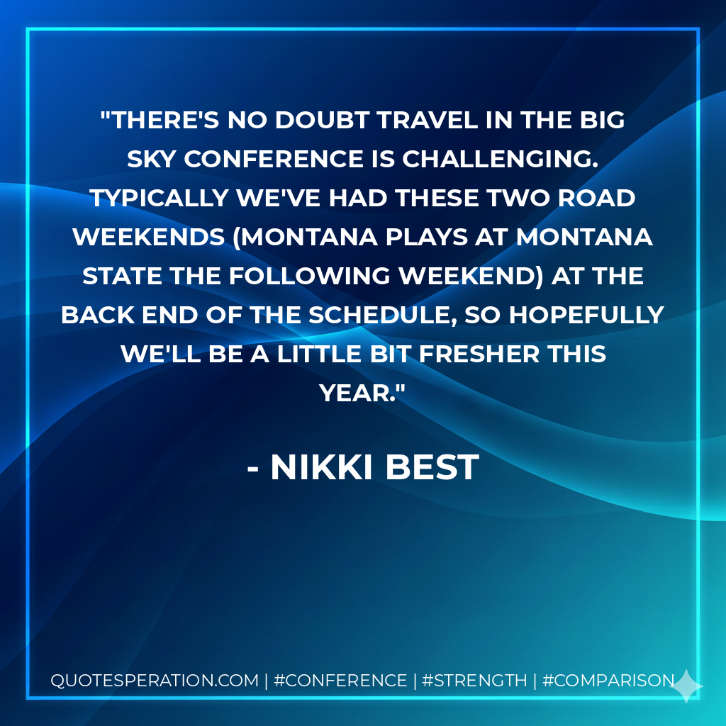 There's no doubt travel in the Big Sky Conference is challenging. Typically we've had these two road weekends (Montana plays at Montana State the following weekend) at the back end of the schedule, so hopefully we'll be a little bit fresher this year.