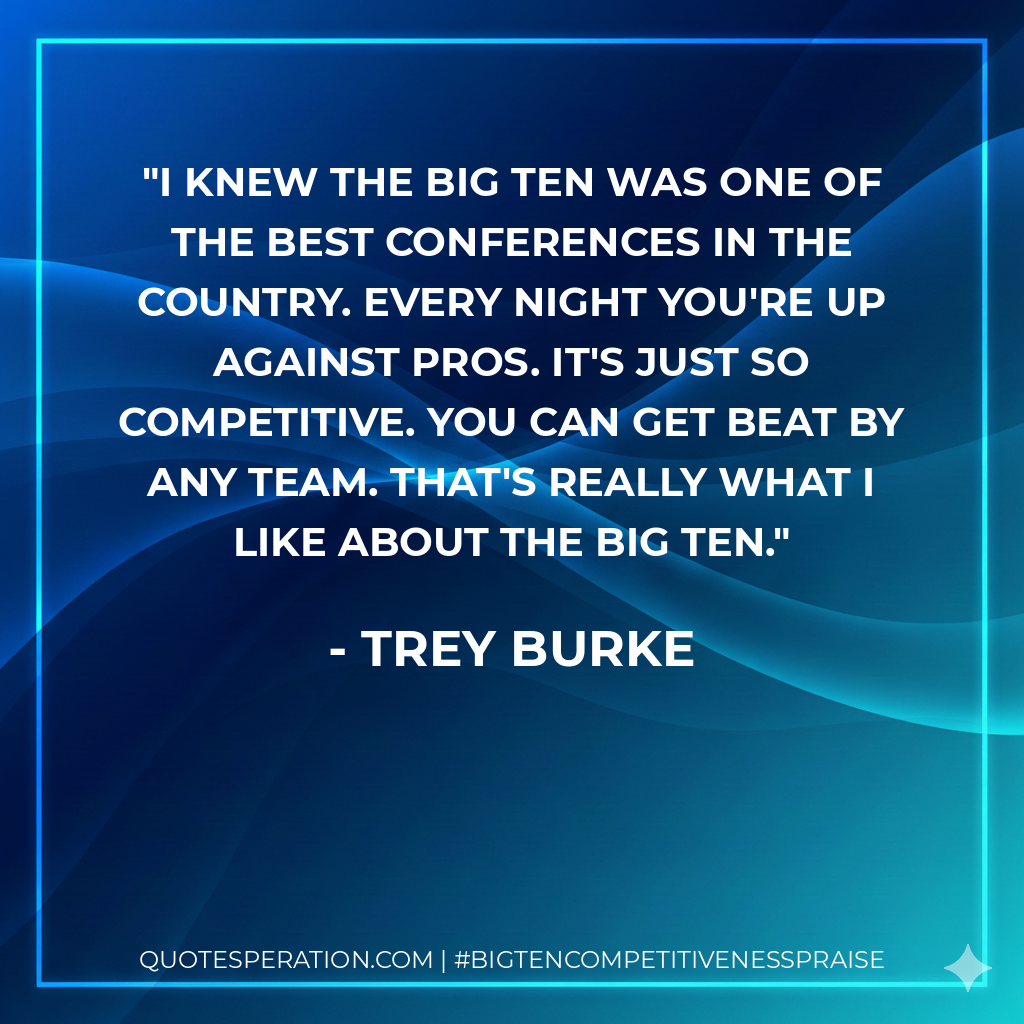 I knew the Big Ten was one of the best conferences in the country. Every night you're up against pros. It's just so competitive. You can get beat by any team. That's really what I like about the Big Ten.