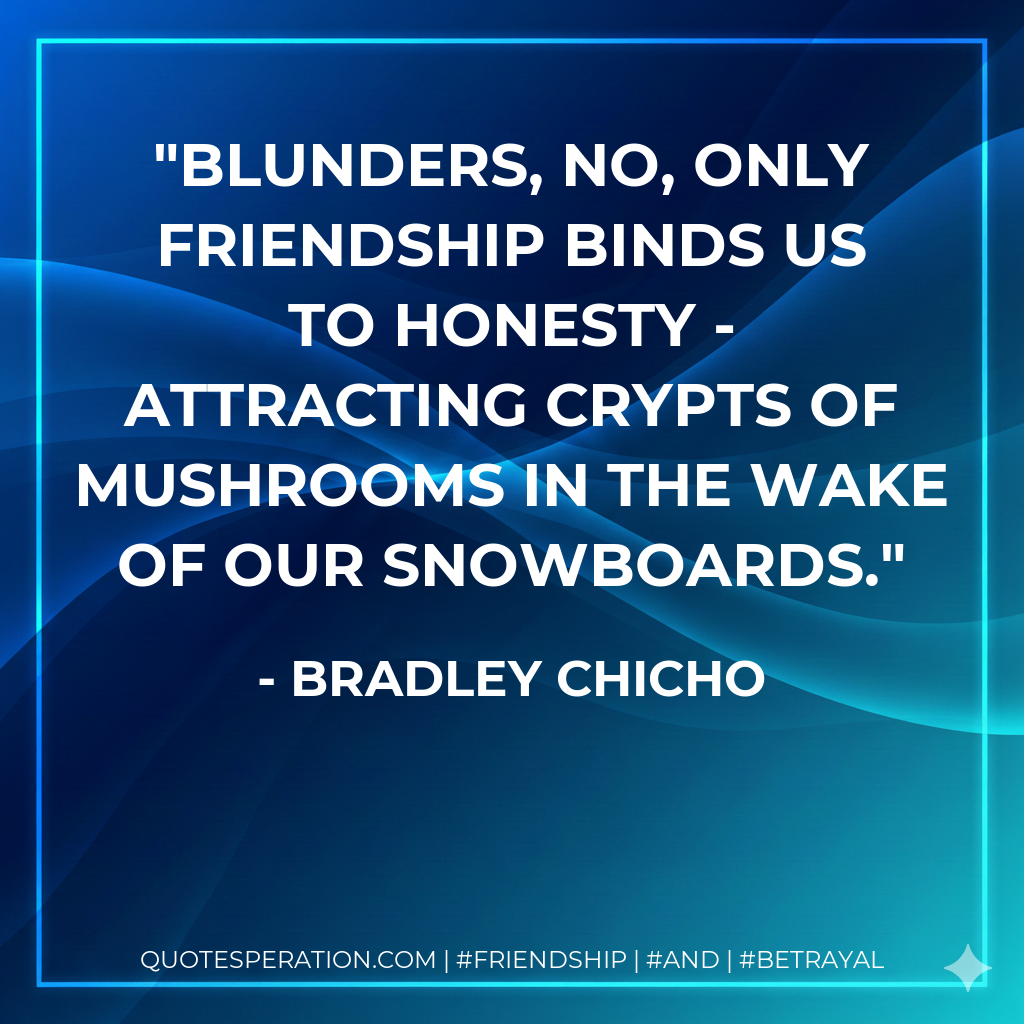 Blunders, no, only friendship binds us to honesty - attracting crypts of mushrooms in the wake of our snowboards.