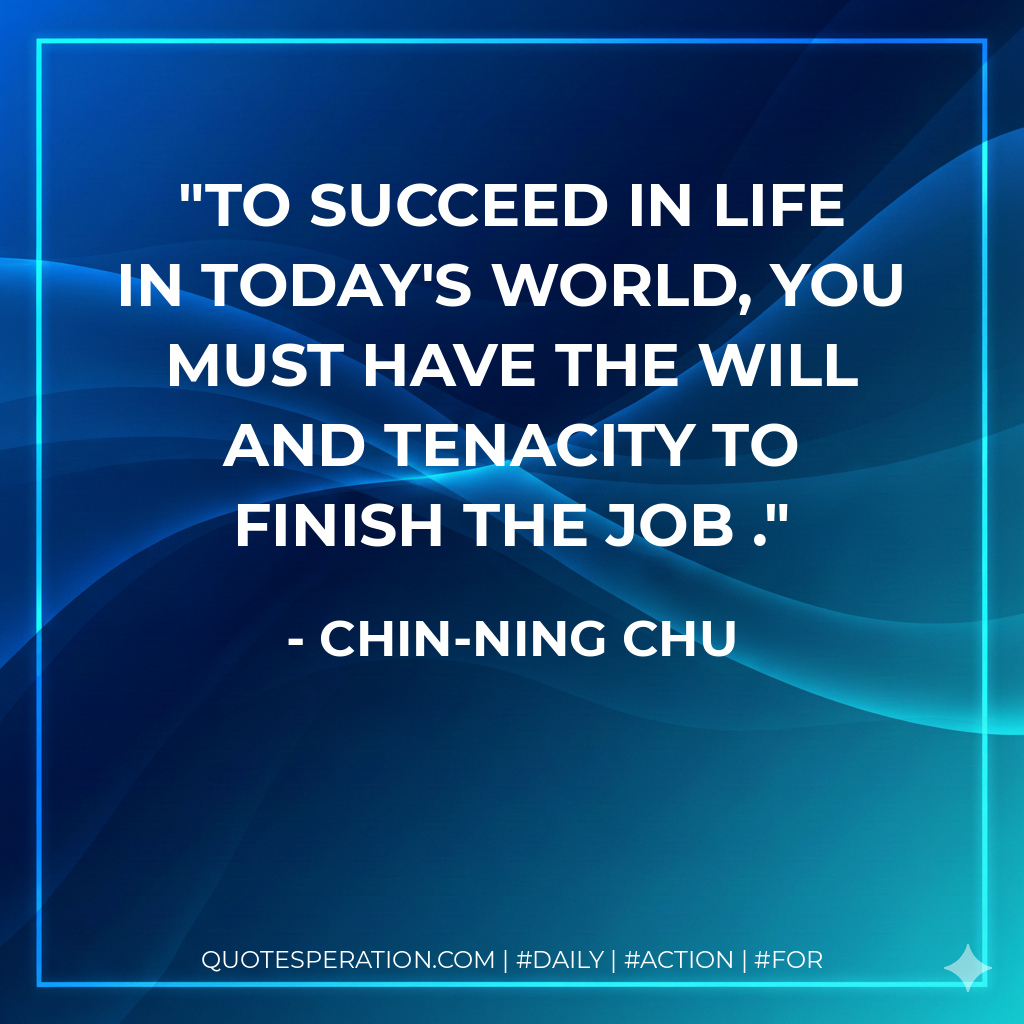 To succeed in life in today's world, you must have the will and tenacity to finish the job . - Chin-Ning Chu