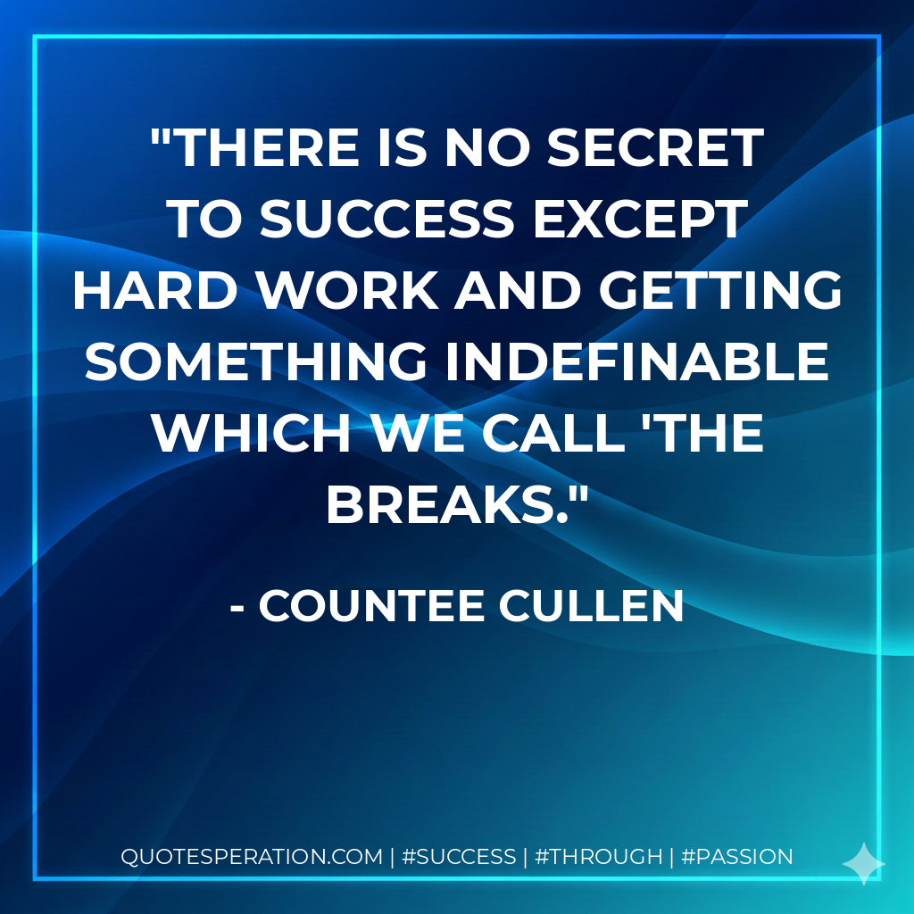 There is no secret to success except hard work and getting something indefinable which we call 'the breaks. - Countee Cullen
