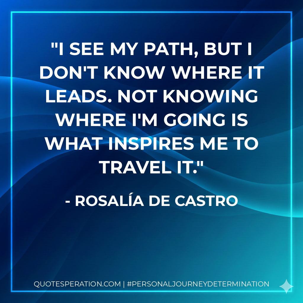 I see my path, but I don't know where it leads. Not knowing where I'm going is what inspires me to travel it.