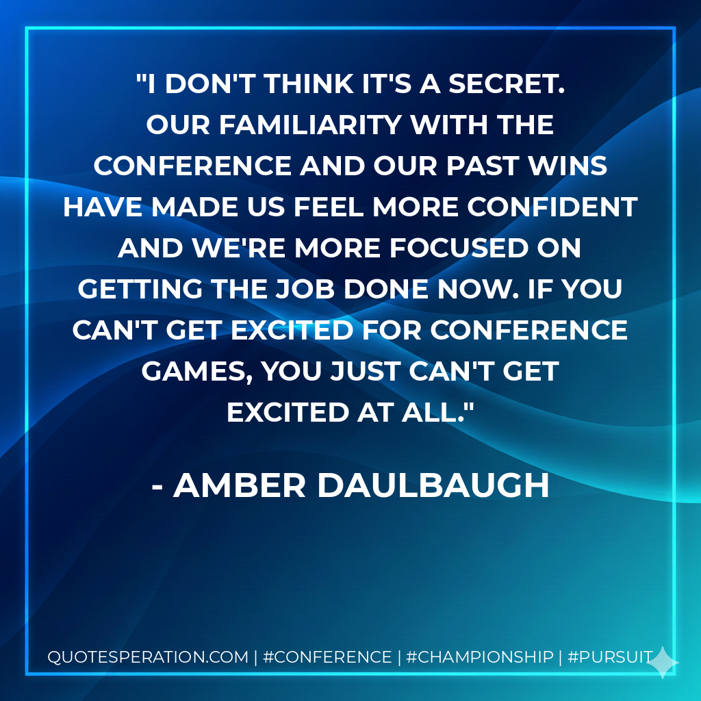 I don't think it's a secret. Our familiarity with the conference and our past wins have made us feel more confident and we're more focused on getting the job done now. If you can't get excited for conference games, you just can't get excited at all.
