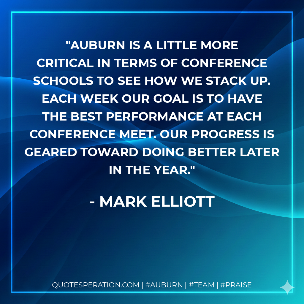 Auburn is a little more critical in terms of conference schools to see how we stack up. Each week our goal is to have the best performance at each conference meet. Our progress is geared toward doing better later in the year.