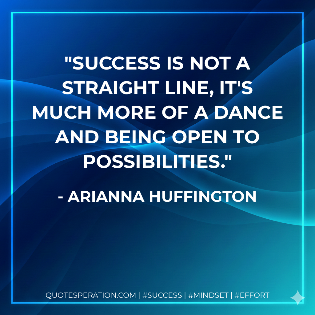 Success is not a straight line, it's much more of a dance and being open to possibilities. - Arianna Huffington