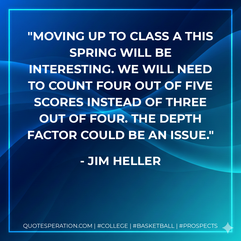 Moving up to Class A this spring will be interesting. We will need to count four out of five scores instead of three out of four. The depth factor could be an issue.