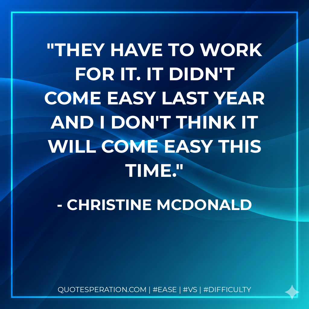 They have to work for it. It didn't come easy last year and I don't think it will come easy this time.