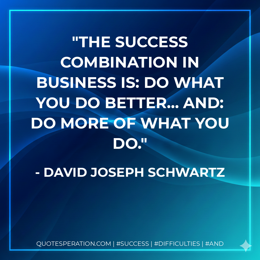 The success combination in business is: Do what you do better... and: do more of what you do. - David Joseph Schwartz