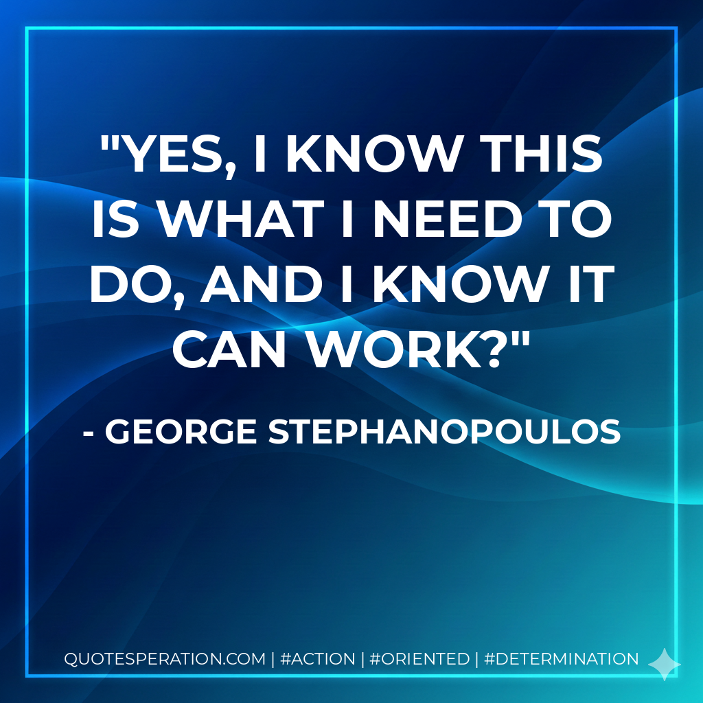 Yes, I know this is what I need to do, and I know it can work? - George Stephanopoulos