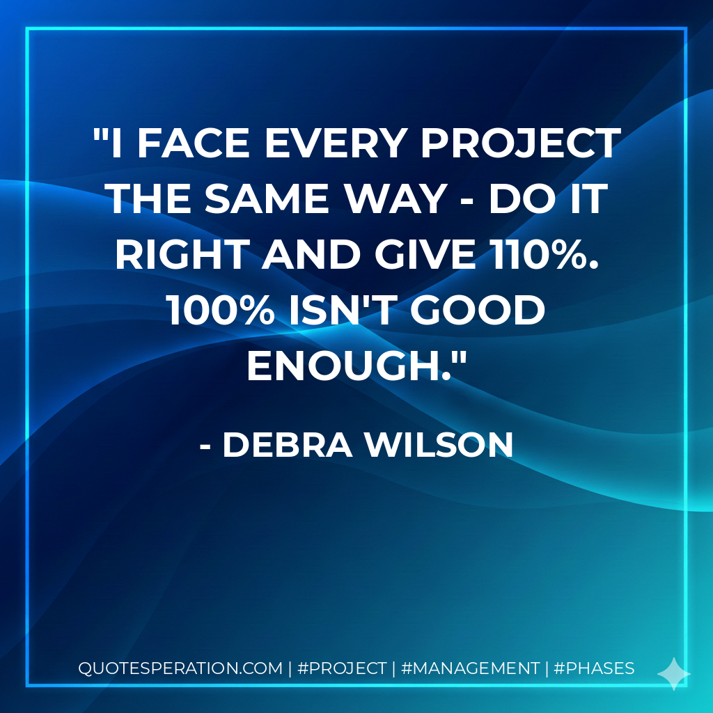 I face every project the same way - do it right and give 110%. 100% isn't good enough. - Debra Wilson