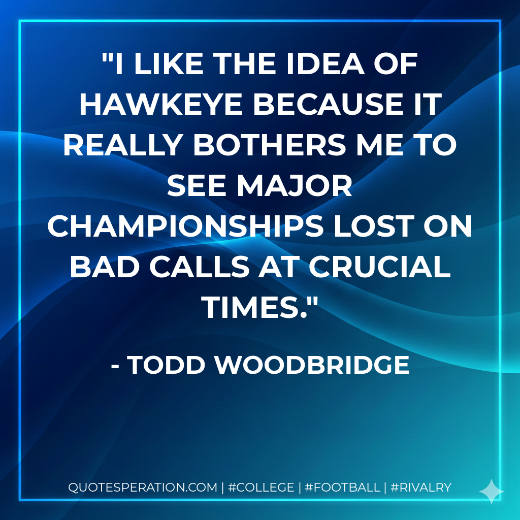 I like the idea of Hawkeye because it really bothers me to see major championships lost on bad calls at crucial times.