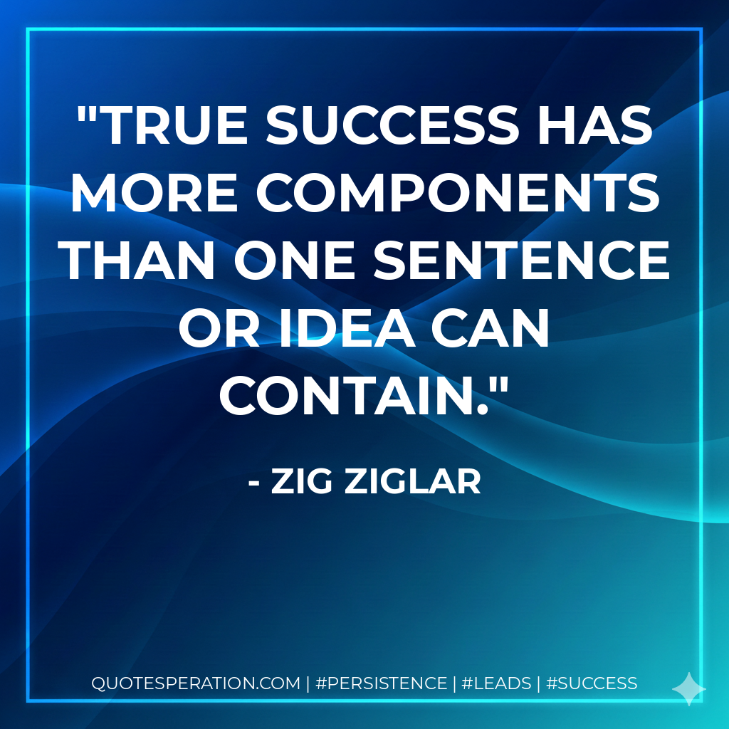 True success has more components than one sentence or idea can contain. - Zig Ziglar