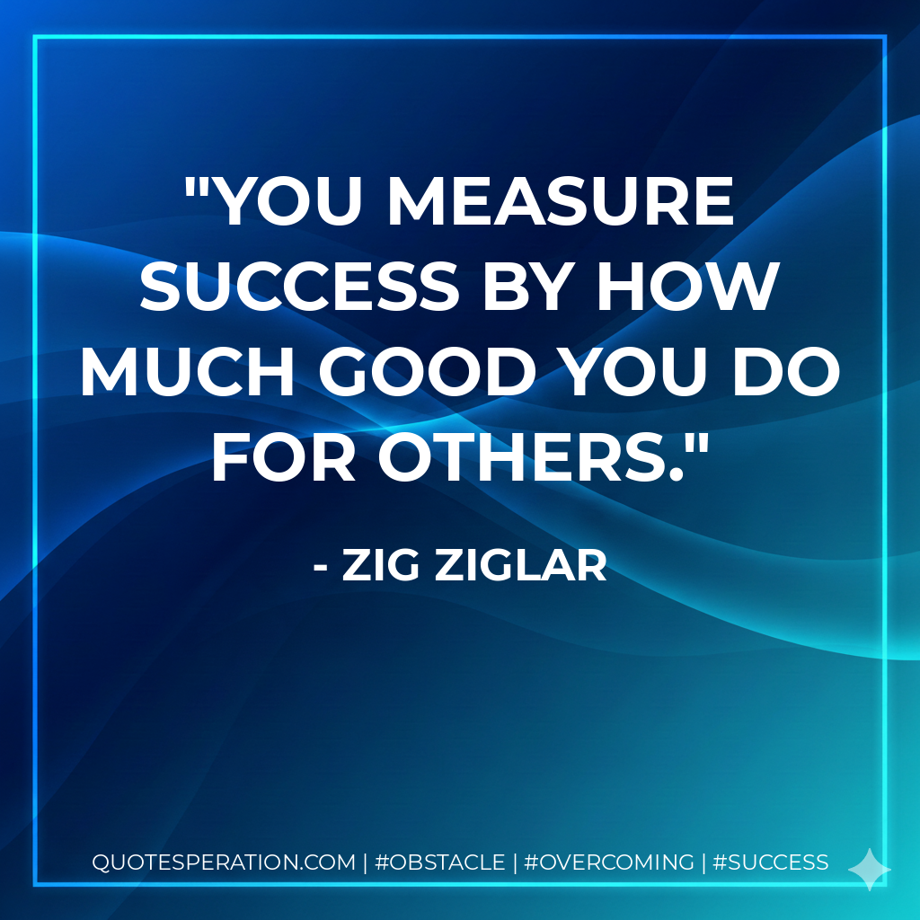 You measure success by how much good you do for others. - Zig Ziglar