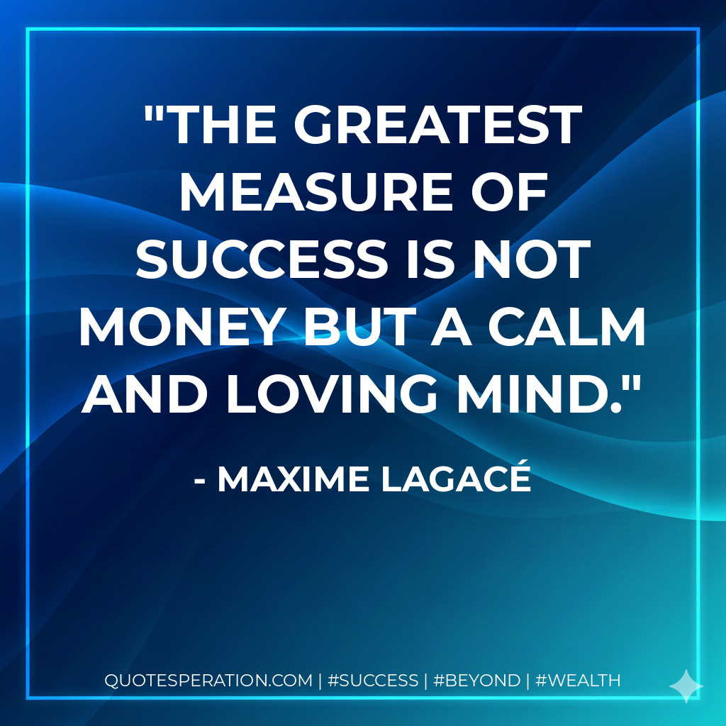 The greatest measure of success is not money but a calm and loving mind. - Maxime Lagacé