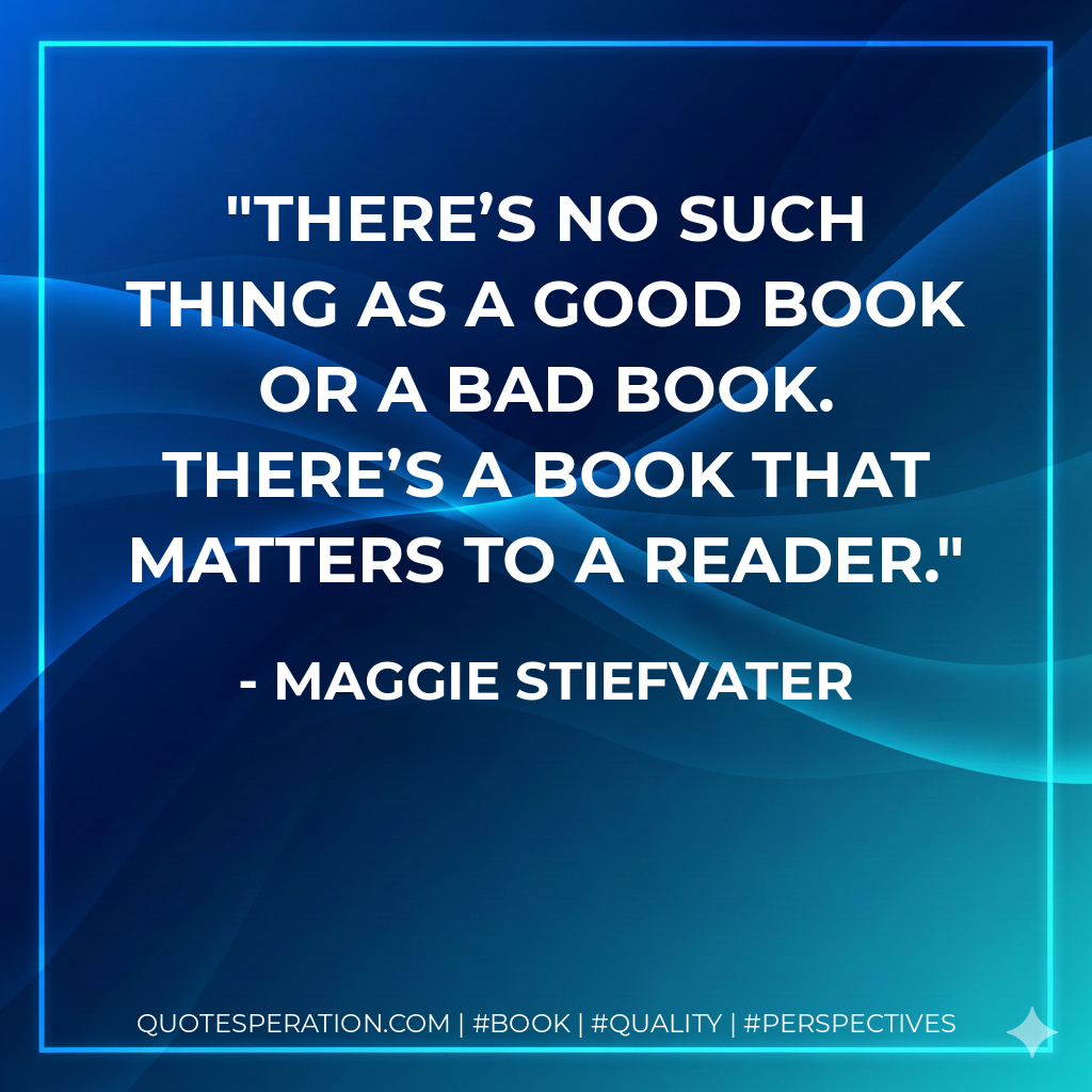 There’s no such thing as a good book or a bad book. There’s a book that matters to a reader. - Maggie Stiefvater