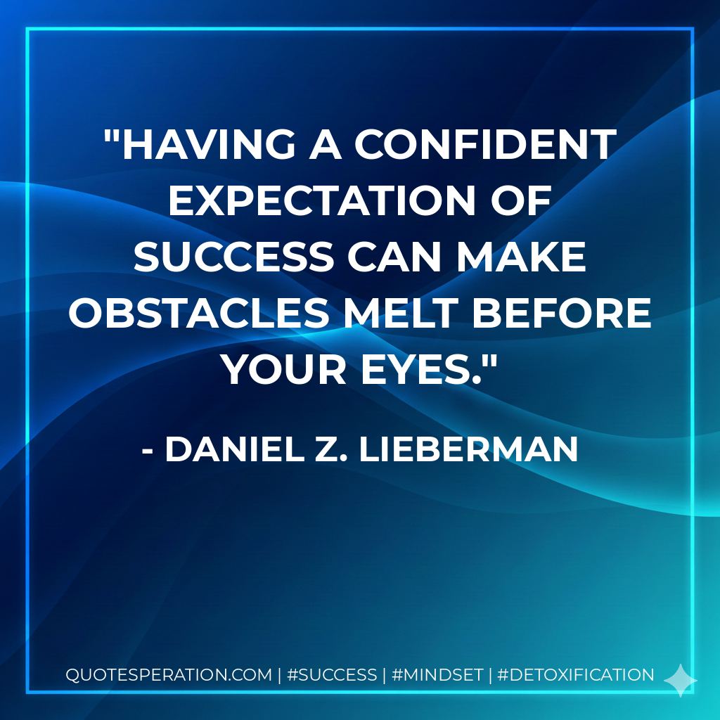 Having a confident expectation of success can make obstacles melt before your eyes. - Daniel Z. Lieberman