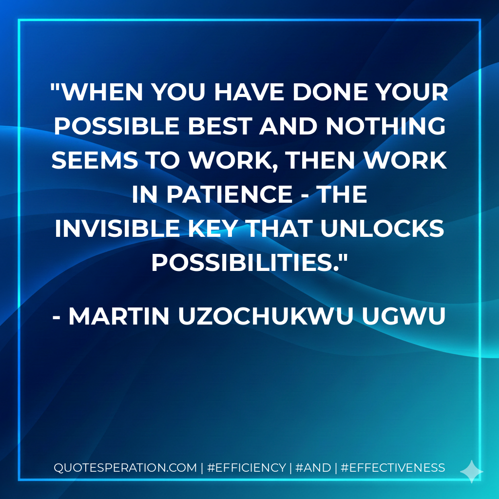 When you have done your possible best and nothing seems to work, then work in patience - the invisible key that unlocks possibilities. - Martin Uzochukwu Ugwu