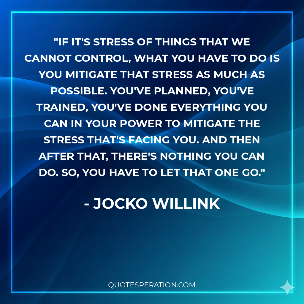 If it's stress of things that we cannot control, what you have to do is you mitigate that stress as much as possible. You've planned, you've trained, you've done everything you can in your power to mitigate the stress that's facing you. And then after that, there's nothing you can do. So, you have to let that one go.