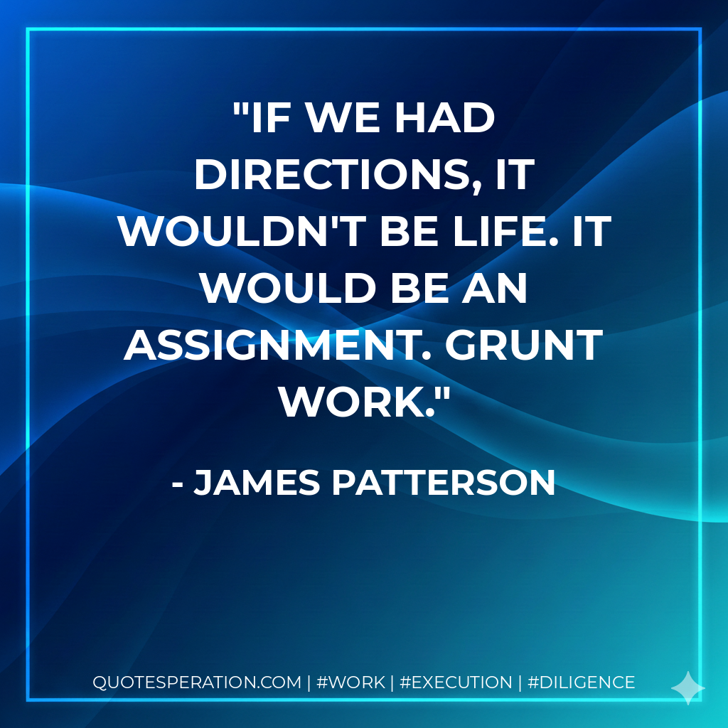 If we had directions, it wouldn't be life. It would be an assignment. Grunt work. - James Patterson