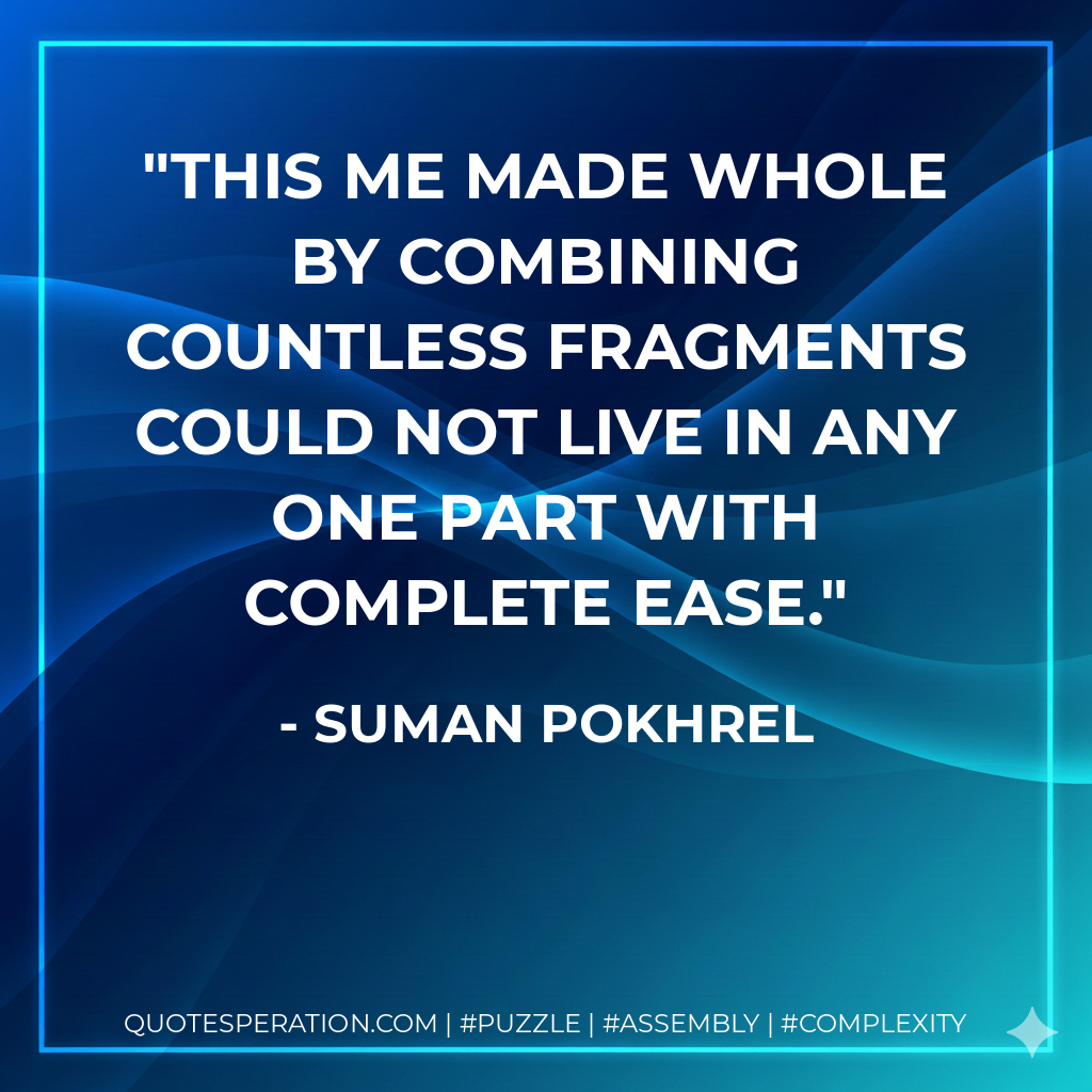 This ME made whole by combining countless fragments could not live in any one part with complete ease. - Suman Pokhrel