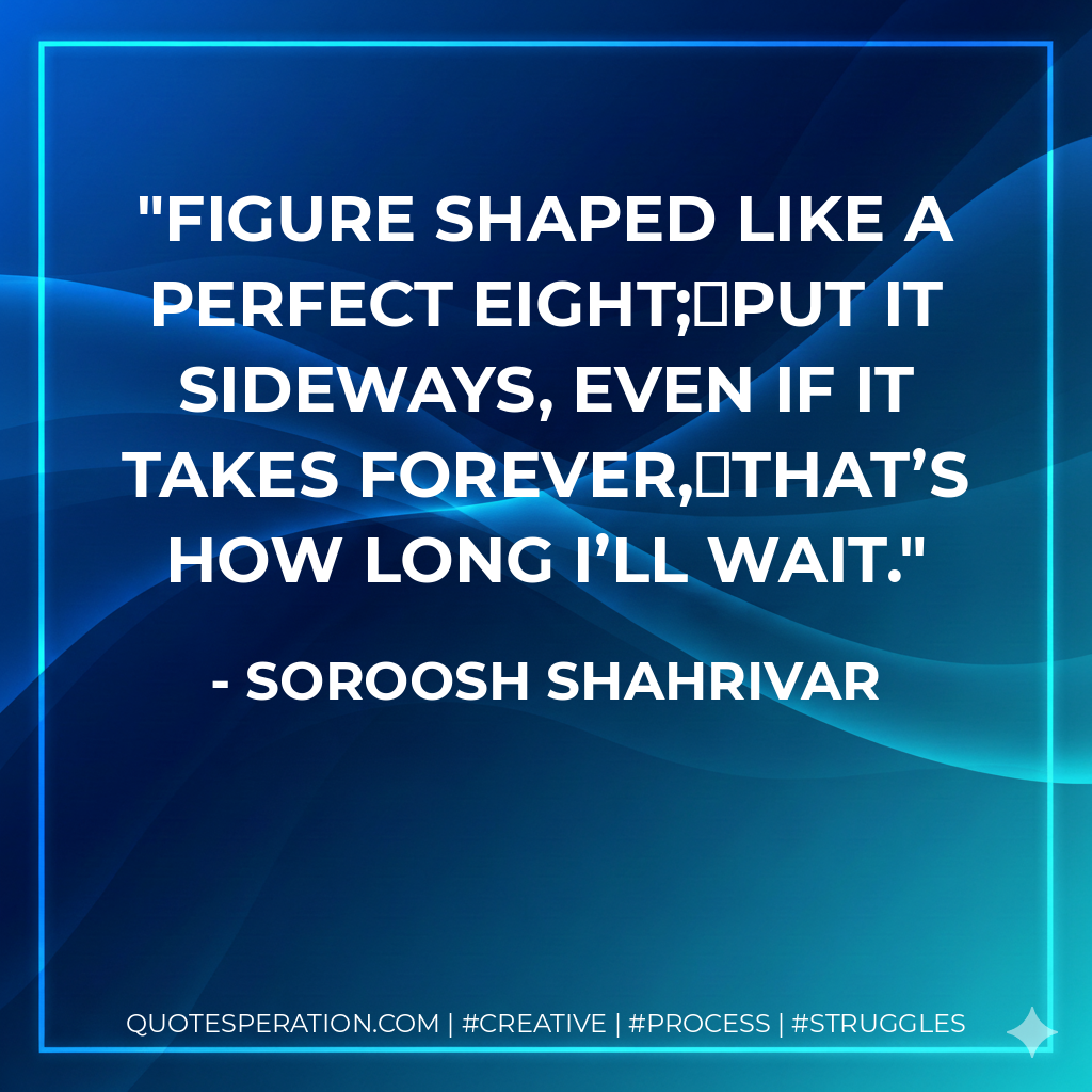 Figure shaped like a perfect eight;
put it sideways, even if it takes forever,
that’s how long I’ll wait. - Soroosh Shahrivar