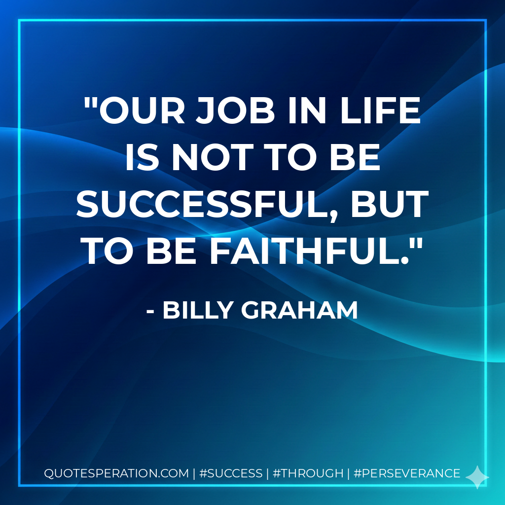 Our job in life is not to be successful, but to be faithful. - Billy Graham