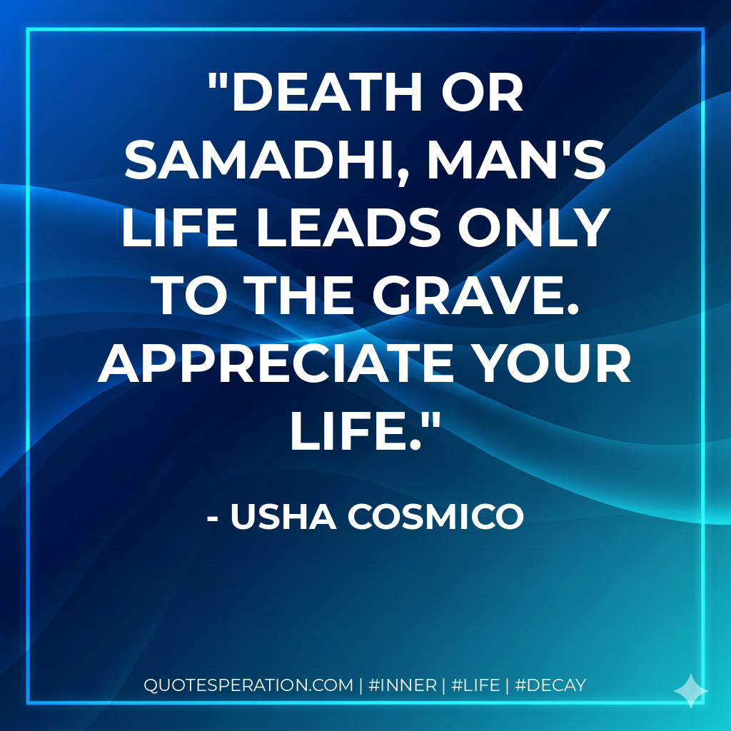 Death or Samadhi, man's life leads only to the grave. Appreciate your life.