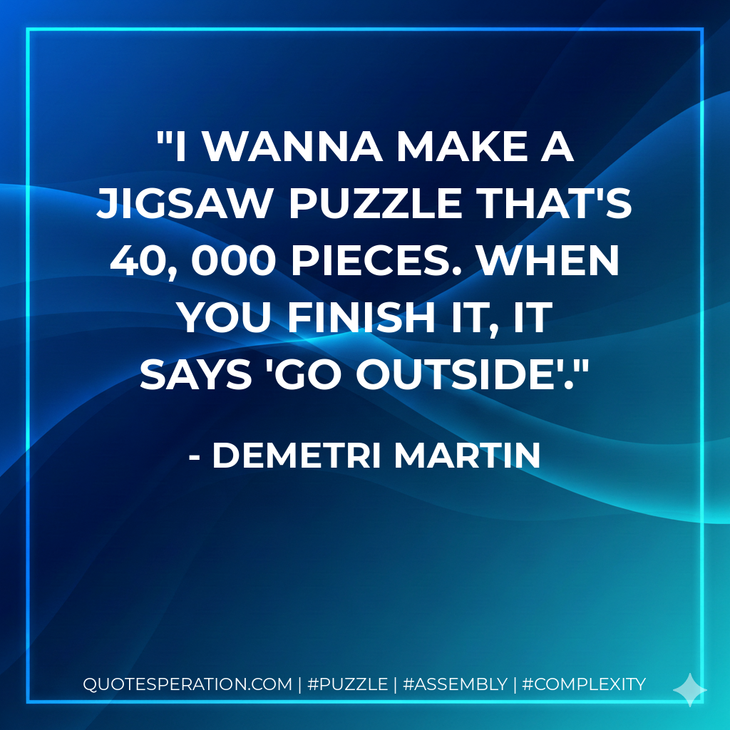 I wanna make a jigsaw puzzle that's 40, 000 pieces. When you finish it, it says 'go outside'. - Demetri Martin