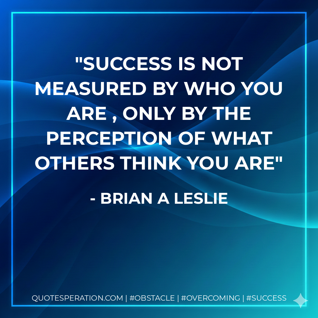 Success is not measured by who you are , only by the perception of what others think you are - Brian A Leslie