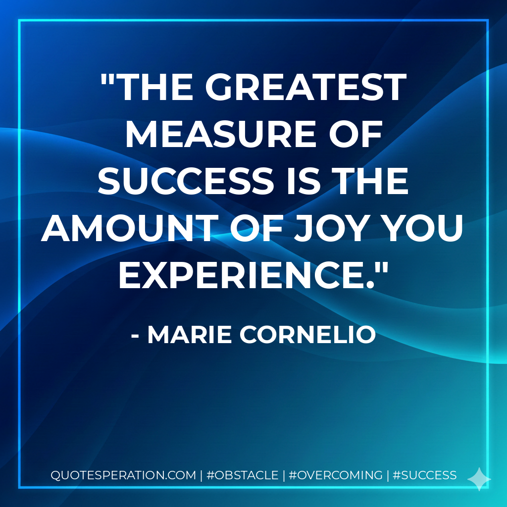 The greatest measure of success is the amount of joy you experience. - Marie Cornelio