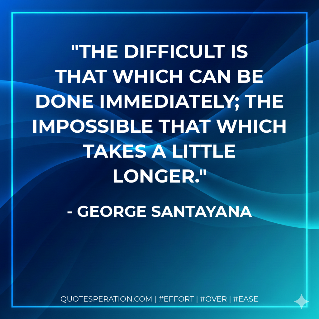 The Difficult is that which can be done immediately; the Impossible that which takes a little longer. - George Santayana