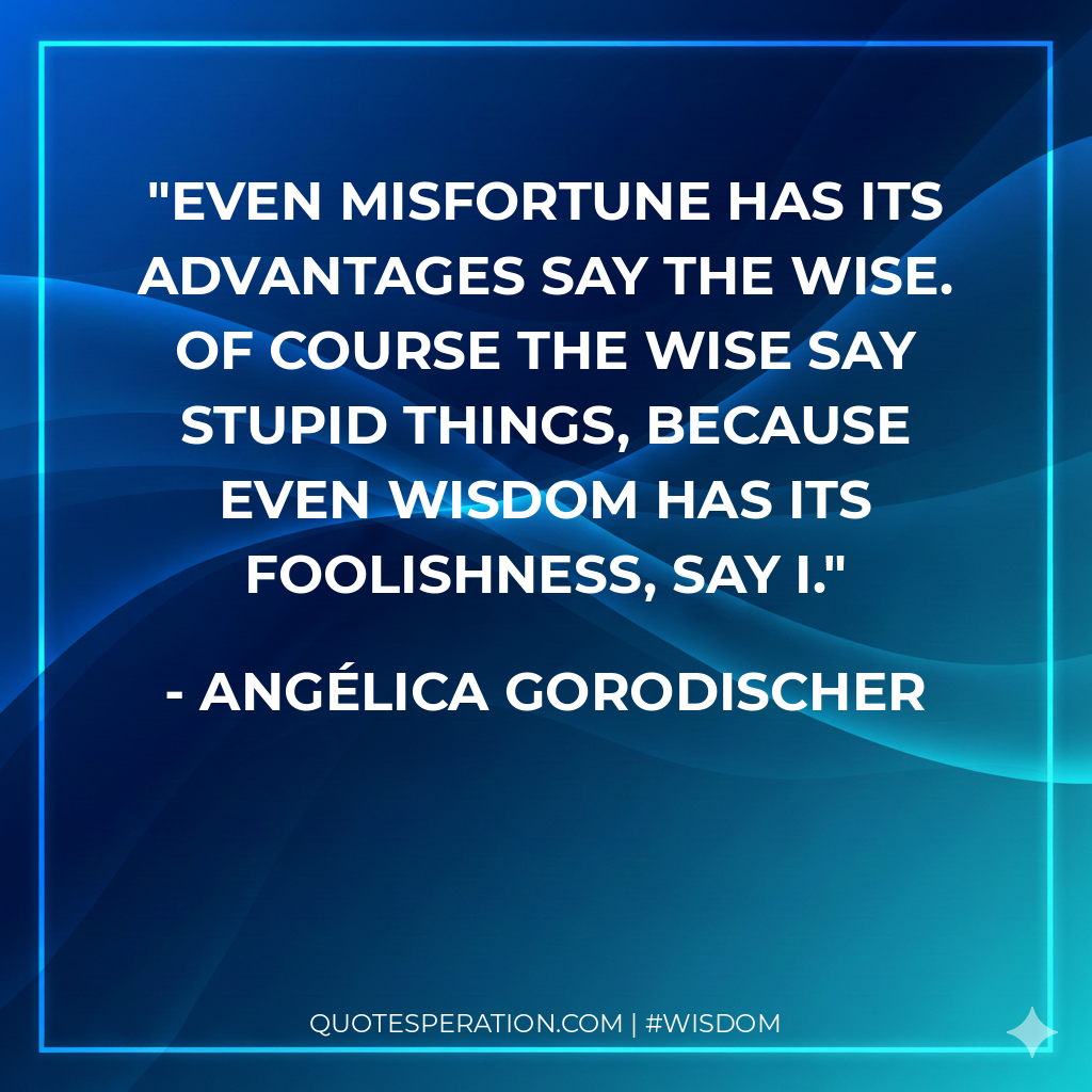 Even misfortune has its advantages say the wise. Of course the wise say stupid things, because even wisdom has its foolishness, say I.