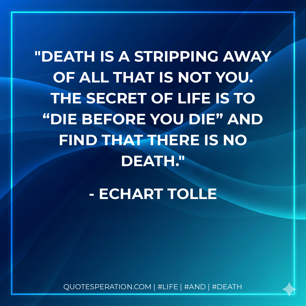 Death is a stripping away of all that is not you. The secret of life is to “die before you die” and find that there is no death.