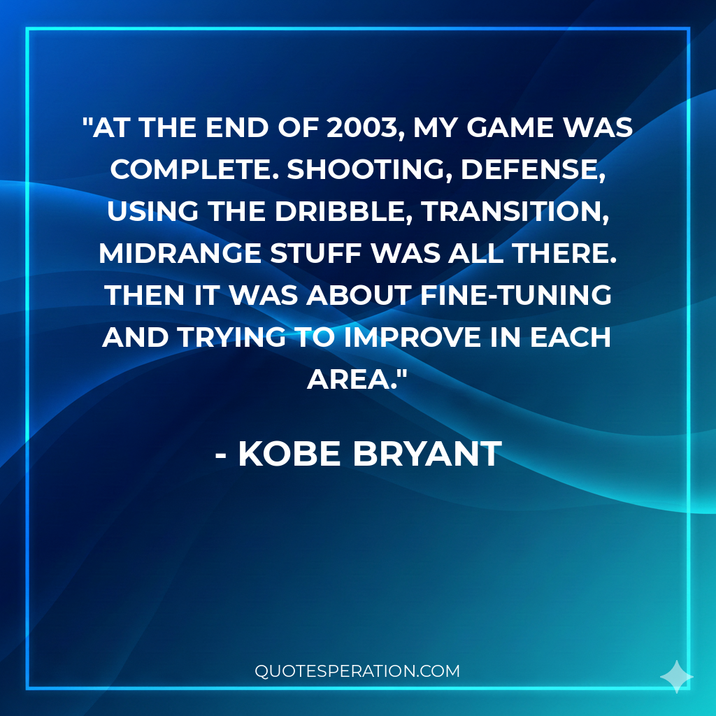 At the end of 2003, my game was complete. Shooting, defense, using the dribble, transition, midrange stuff was all there. Then it was about fine-tuning and trying to improve in each area.